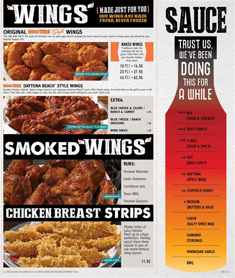 hooters restaurants menu